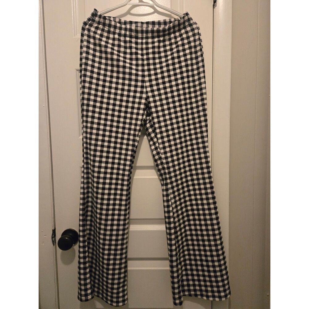 Black and White Gingham Print Flare Leg Pants by Shein size L